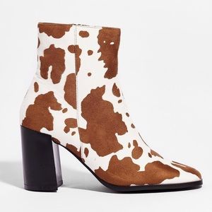Nasty Gal Faux Leather Heeled Ankle Boots (cow print)